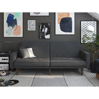 Dorel Paxson Linen Sofa Bed with Wooden Feet Dark Grey Linen Sofa Bed