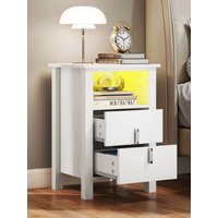 YITAHOME 2 - Piece LED White Bedside Table Set - 2 - Drawer Nightstands with LED Lighting for Bedroom and Living Room