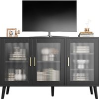 UK 48" Modern Buffet Cabinet with 3 Fluted Glass Doors - Black Sideboard with Adjustable Shelves, TV Stand for Living Room, Dini