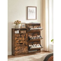VASAGLE Shoe Cabinet 2 Flip Doors, 3 Tier Shoe Rack, with 1 Open Compartment, Adjustable and Removable Divider