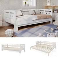 Solid Wood Day Bed With Trundle, Convertible Double Bed, Pull Out Sofa Bed For Guest Room Living Room Bedroom, Slatted Base