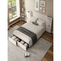 Upholstered bed,For adults and teenagers,Durable and Sturdy,Headboard with storage pockets,Two storage drawers on wheels
