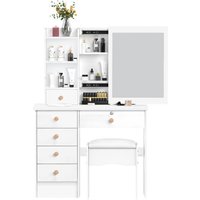 Vanity Dressing Table with LED Lighting Adjustable Brightness Cosmetic Table Large Mirror Drawers for Girls Women Bedroom