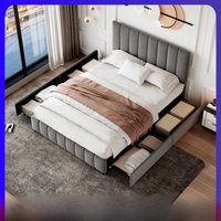 Velvet Platform Bed Frame With 4 Storage Drawers, 4ft6 Double Upholstered Bed With Adjustable Channel Tufted Headboard