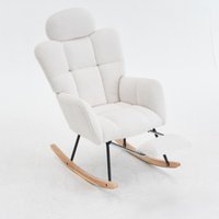 Teddy Fabric Tufted Upholstered Rocking Chair Padded Seat- Headrest,Foldable footrest For Living Room Bedroom,Multiple colours