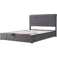 Upholstered bed,Double Bed,with hydraulic lever,functional storage bed,rivet decoration,without mattress,velvet,grey