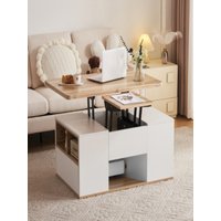 White & Oak Coffee Table With Storage,Coffee Table With 2 Drawers Lift-Top Sofa End Tea Tables for Living Room Furniture  ﻿