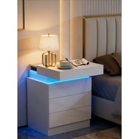 3 Drawers Wooden Nightstand Light Charging Station Bluetooth Light Power Bedroom Bedside Living Room UK Plug Bedroom Furniture