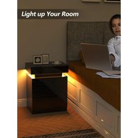 3 Drawers Wooden Nightstand Light Charging Station Bluetooth Light Strip Bedroom Farmhouse Sofa Side Table Living Room Furniture