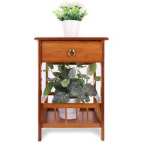 2-Tier Bedside Table Bamboo Sofa Coffee End Table with Drawer Plant Display Storage Shelf Unit