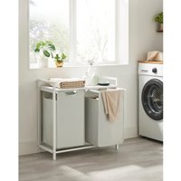 VASAGLE Laundry Basket, 2-Compartment, Pull-Out and Removable Laundry Bags,Metal Frame, 2 x 46L, 73 x 33 x 72 cm