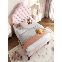 Upholstered bed with slatted frame and height-adjustable headboard, Single bed,Wooden slat support,Velvet