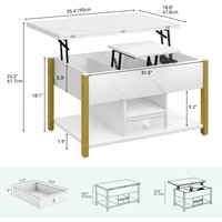 YITAHOME White Marble Lift Top Coffee Table 4 in 1 with Drawers Storage Converts to Dining Table for Living Room