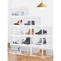 Transparent Plastic Shoe Box Organiser Stackable Upgrade with Magnetic Door for Home and Office - 6/9/12 Shoe Capacity