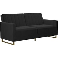 Dorel Skylar Velvet Sprung Seat Sofa Bed with Gold Sleigh Legs Black Velvet Sofa Bed