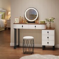 WOLTU Vanity Makeup Desk Dressing Table with LED Lighting 3 Adjustable Light Mirror Cosmetic Table with Side Cabinet for Bedroom