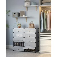 SONGMICSShoe Cabinet with 10 Compartments, Modular Plastic Shelf, Shoe Box, with Door, Mallet Storage
