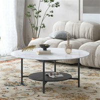 2 Tier Round Coffee Table Modern High End Sintered Stone Desk Home Furniture Table Metal Frame for Living Room, Bedroom