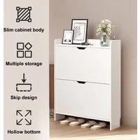 2-Tier Wooden Shoe Organizer Cabinet with Flip Drawers Narrow Shoe Storage Cabinet Space Saving Slimming Shoe Rack for Hallway